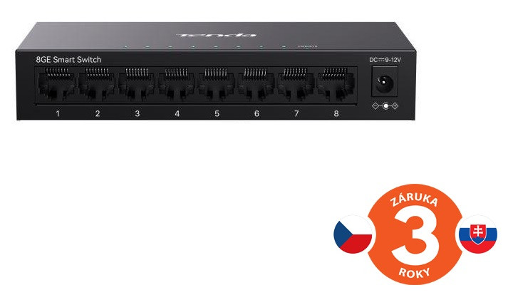 Tenda TEG2208D Websmart L2 cloud managed switch, 8x 10/100/1000 Mbps, Kov, Fanless - bez ventilátorů