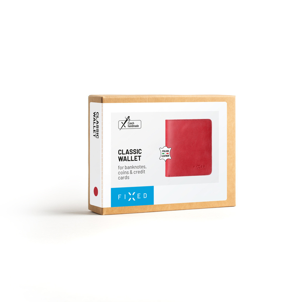 Kožená peněženka FIXED Classic Wallet z pravé hovězí kůže, červená