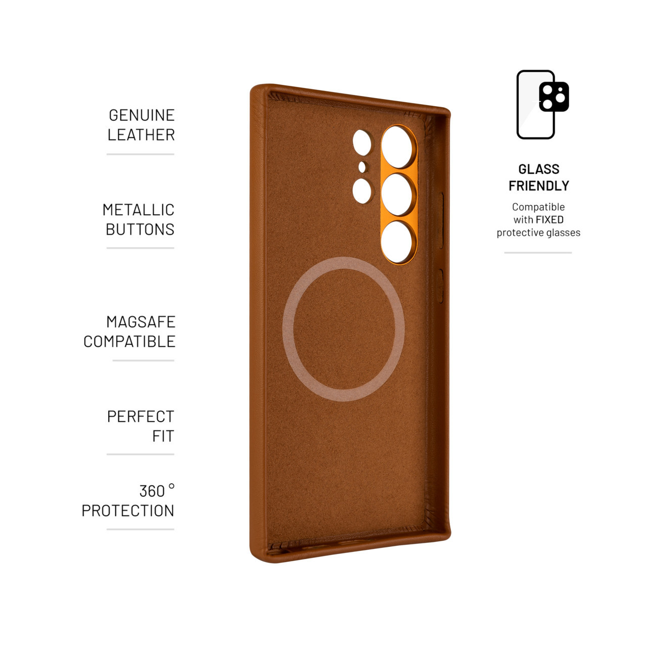 Kožený zadní kryt FIXED MagLeather s podporou MagSafe pro Samsung Galaxy S24 Ultra, hnědý