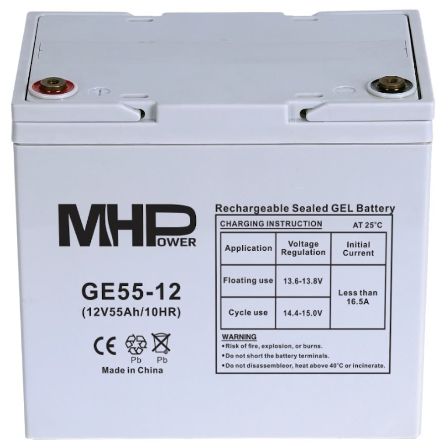 MHPower záložní Gelový akumulátor 12V/55Ah, Terminál T1 - M6, Deep Cycle