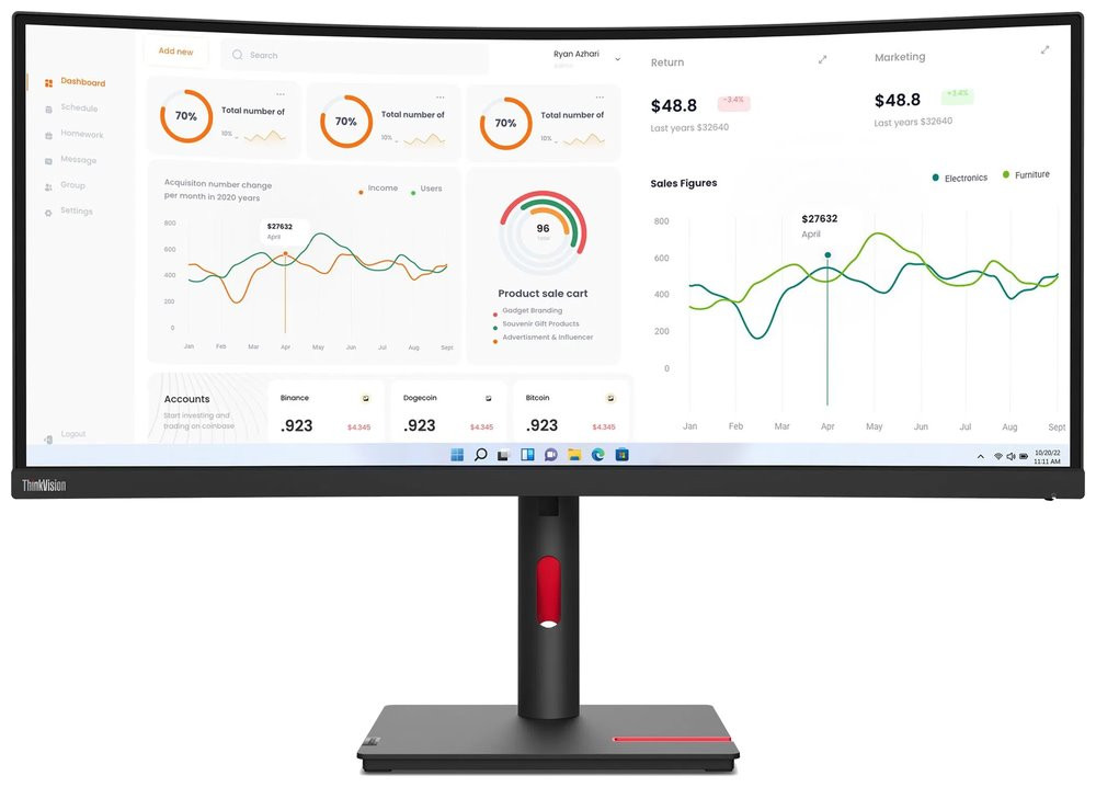 Lenovo T34w-30/ 34" VA, prohnutý/ 3440x1440/ 21:9/ 350cd/m2cmd/ 3000:1 / 4ms/ HDMI/ DP/ USB/ RJ45/ VESA/ černý