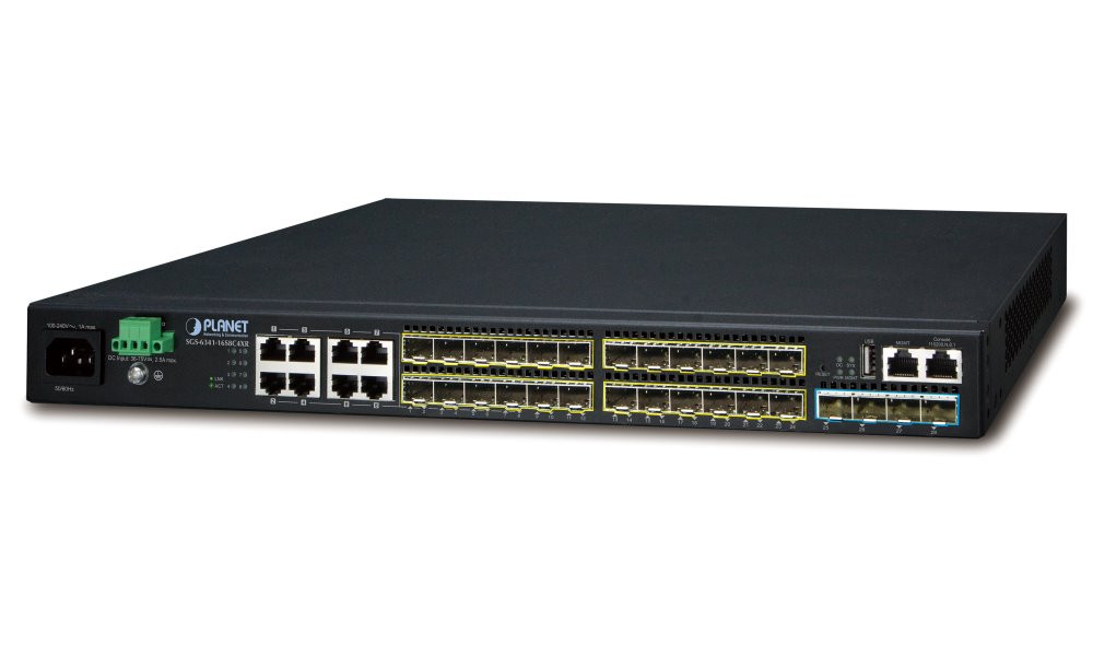 Planet SGS-6341-16S8C4XR L3 switch, 8x1Gb, 24x1Gb SFP, 4x10G SFP+, HW/IP stack, 2x power-in, VSF/Cluster