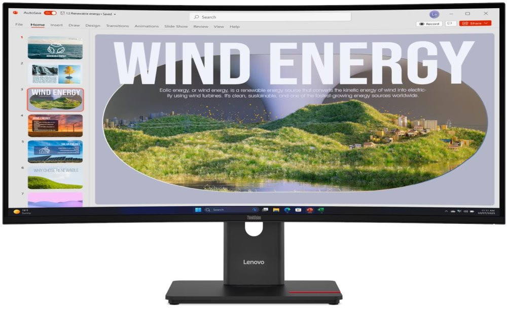 Lenovo T34WD-40/ 34" VA, prohnutý/ 3440x1440/ 21:9/ 300cd/m2cmd/ 3000:1/ 4ms/ HDMI/ DP/ USB/ RJ45/ VESA/ černý