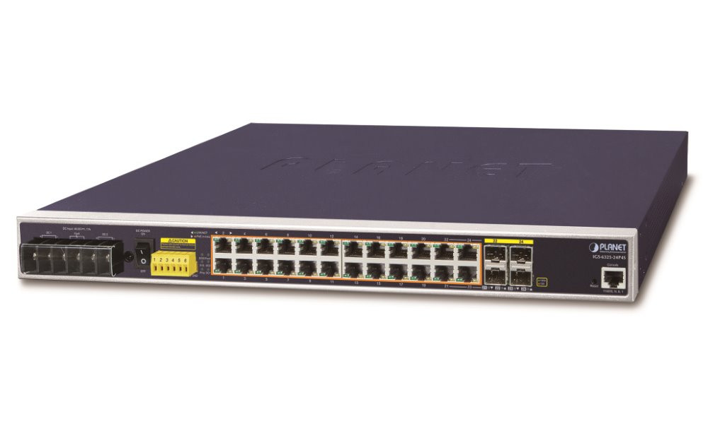 Planet IGS-6325-24P4S průmyslový L3 switch, 24x1Gb, 4x1Gb SFP, PoE 802.3at 440W, 48-56VDC, -40~75°C, IP30, fanless