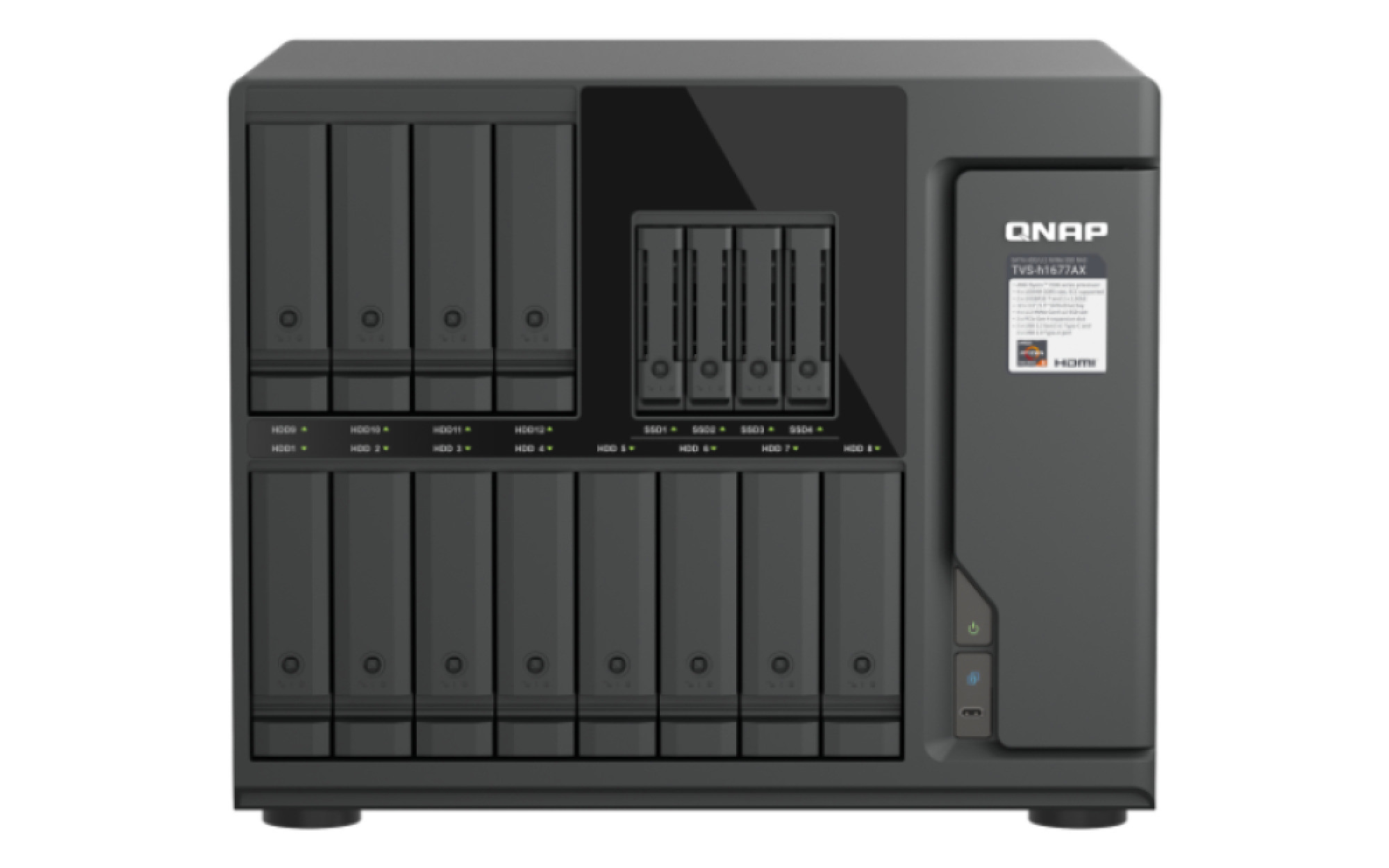 QNAP TVS-h1677AX-R5-16G (AMD Ryzen 5, ZFS, 16GB DDR5 RAM, 12x 3,5"+ 4x 2,5", 2x 2,5GbE, 2x 10GbE)