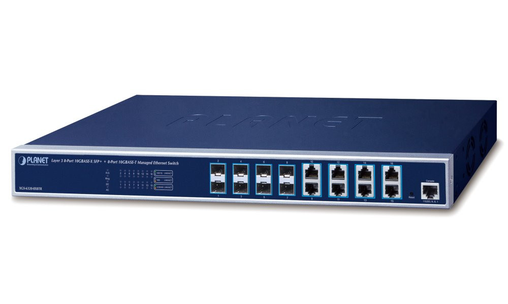Planet XGS-6320-8X8TR L3 switch, 8x10Gb, 8x10Gb SFP+, QoS, 2x power-in