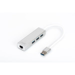 DIGITUS USB 3.0 HUB, 3 porty a Gigabit LAN adaptér 3xUSB A / F, 1xUSB A / M, 1xRJ45 LAN, Win / Mac OS