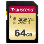 Transcend 64GB SDXC 500S (Class 10) UHS-I U3 V30 MLC paměťová karta, 95 MB/s R, 60 MB/s W