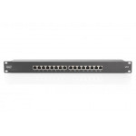 DIGITUS CAT 6, patch panel třídy E, stíněný, 16 portů RJ45, 8P8C, LSA, 1U, montáž do stojanu, černá, 482x44x109