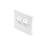 DIGITUS čelní deska pro Keystone Jacks, 2x protiprachový kryt RJ45, 86x86mm + střední deska, čistá bílá, britský typ