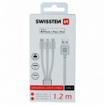 SWISSTEN DATOVÝ KABEL TEXTILE 3in1 MFi 1,2 M STŘÍBRNÝ