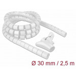 Delock Spirálová hadice se vtahovacím nástrojem 2,5 m x 30 mm, bílá