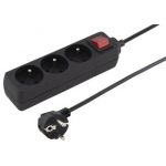 PremiumCord Prodlužovací přívod 230V 2m 3 zásuvky + vypínač, černý