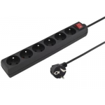 PremiumCord Prodlužovací přívod 230V 5m 6 zásuvek + vypínač, černý