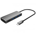 PremiumCord Adaptér USB 3.1 Type-C male na HDMI female + 3x USB 3.0, aluminum