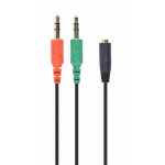 GEMBIRD CABLEXPERT Sluchátkový adaptér 3,5 mm 4-pin na 2 x 3,5 mm 3-pin jack, černý^ˇ
