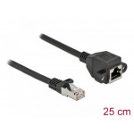 Delock Prodlužovací síťový kabel, ze zástrčky S/FTP RJ45 na zásuvku RJ45, Cat.6A, délka 25 cm, černý