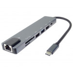 PremiumCord USB-C na HDMI + USB3.0 + USB2.0 + PD + SD/TF + RJ45 adaptér