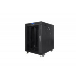 LANBERG Volně stojící skříň 19" 15U/600x800 (v rozloženém stavu) skleněné dveře LCD černá (RAL9004)  