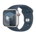 Apple Watch Series 9 Cellular 45mm Stříbrný hliník s bouřkově modrým sportovním řemínkem S/M