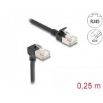 Delock Síťový kabel RJ45 Cat.6A S/FTP, Slim, zalomený dolů o 90° / přímý, 0,25 m, černý