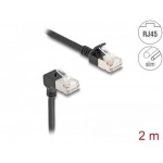 Delock Síťový kabel RJ45 Cat.6A S/FTP, Slim, zalomený dolů o 90° / přímý, 2 m, černý