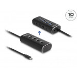 Delock 4 portový rozbočovač USB 10 Gbps s rozhraním USB Type-C™ a s konektorem, kabelem délky 60 cm a spínačem pro každý port