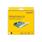 Delock Karta PCI Express x1 USB 5 Gbps na 3 x externí Typu-A + 2 x externí zásuvkové USB Type-C™ a 1 x 19 pinový interní