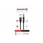 SWISSTEN AUDIO ADAPTÉR TEXTILE LIGHTNING (samec)/3,5 mm JACK(samec) 1,5 M ČERNÝ