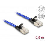 Delock Plochý síťový kabel RJ45, s pleteným opláštěním, Cat.6A, U/FTP, 0,5 m, modrý