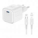 SWISSTEN SÍŤOVÝ ADAPTÉR GaN 1x USB-C 20W POWER DELIVERY BÍLÝ + DATOVÝ KABEL USB-C/LIGHTNING 1,2 M BÍLÝ