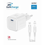 SWISSTEN SÍŤOVÝ ADAPTÉR GaN 1x USB-C 35W POWER DELIVERY BÍLÝ + DATOVÝ KABEL USB-C/LIGHTNING 1,2 M BÍLÝ