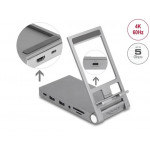 Delock Dokovací stanice na tablety a laptopy, 4K, s integrovaným držákem — HDMI/USB/HUB/SD/Micro SD/PD3.0 - skládací