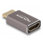 Delock Adaptér HDMI, ze zástrčky na zásuvku, 8K 60 Hz, šedá kovová