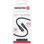 SWISSTEN DATOVÝ KABEL SOFT SILICONE USB-C / LIGHTNING 0,4 M ČERNÝ