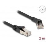 Delock Síťový kabel RJ45 Cat.8.1 S/FTP, ze zástrčky zalomené doprava 45° na přímou zástrčku, až 40 Gbps, 2 m, černý