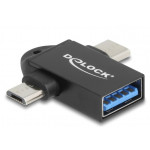 Delock Adaptér USB 10 Gbps typu 2 v 1 ze zásuvky USB-A na zástrčku USB Type-C™ + zástrčku USB Micro-B, OTG