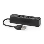 Nedis CCGB60250BK01 - USB hub | 1x USB-A | 3x USB A Zásuvka | 5 Portů port(s) | USB 2.0 | Napájení z USB | SD & MicroSD