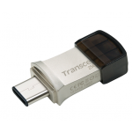 Transcend 256GB JetFlash 890, USB-C/USB 3.1 duální flash disk, malé rozměry, stříbrný kov, odolá prachu i vodě