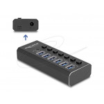Delock 7portový USB hub se 4 porty 10 Gb/s a 4 porty pro rychlé nabíjení s přepínačem a osvětlením