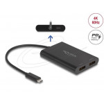 Delock Adaptér USB Type-C na 2 x DisplayPort 4K 60 Hz s grafikou DisplayLink a USB PD