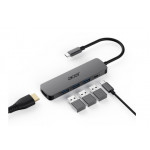 Acer 5IN1 Type- C dongle, 1x HDMI (až 3840x2160@60hz), 3x USB 3.0 5Gbps ports, 1x Type-C up to 100W PD port (host)