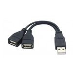 PremiumCord USB 2.0 kabel A/Male to A/Female (data+nabíjení) + A/Female (nabíjení) 15cm