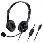 Genius HS-230U, Headset, náhlavní, drátový, s mikrofonem, ovládání hlasitosti, kabel 2,4 m, USB-C, černý