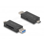Delock Čtečka karet USB 5 Gbps, USB Type-C™ / Typ-A na paměťové karty SD a Micro SD černá