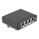 Delock Mini Desktop Patch Panel RJ45 jack 4 porty Cat.6A stíněný černý - pro montáž na stůl, zeď nebo DIN lištu