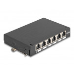 Delock Mini Desktop Patch Panel RJ45 jack 6 porty Cat.6A stíněný černý - pro montáž na stůl, zeď nebo DIN lištu