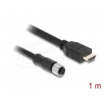 Delock Kabel M12, z 17 pinové A-kódované zásuvky na zástrčku HDMI, 1 m, černý