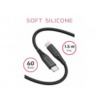 SWISSTEN DATOVÝ KABEL SOFT SILICONE USB-C / USB-C 1,5 M 60W ČERNÝ - pokrčená krabička
