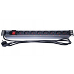 PremiumCord Panel napájecí 1U do 19" racku, 8x230V, 2m kabel, vypínač